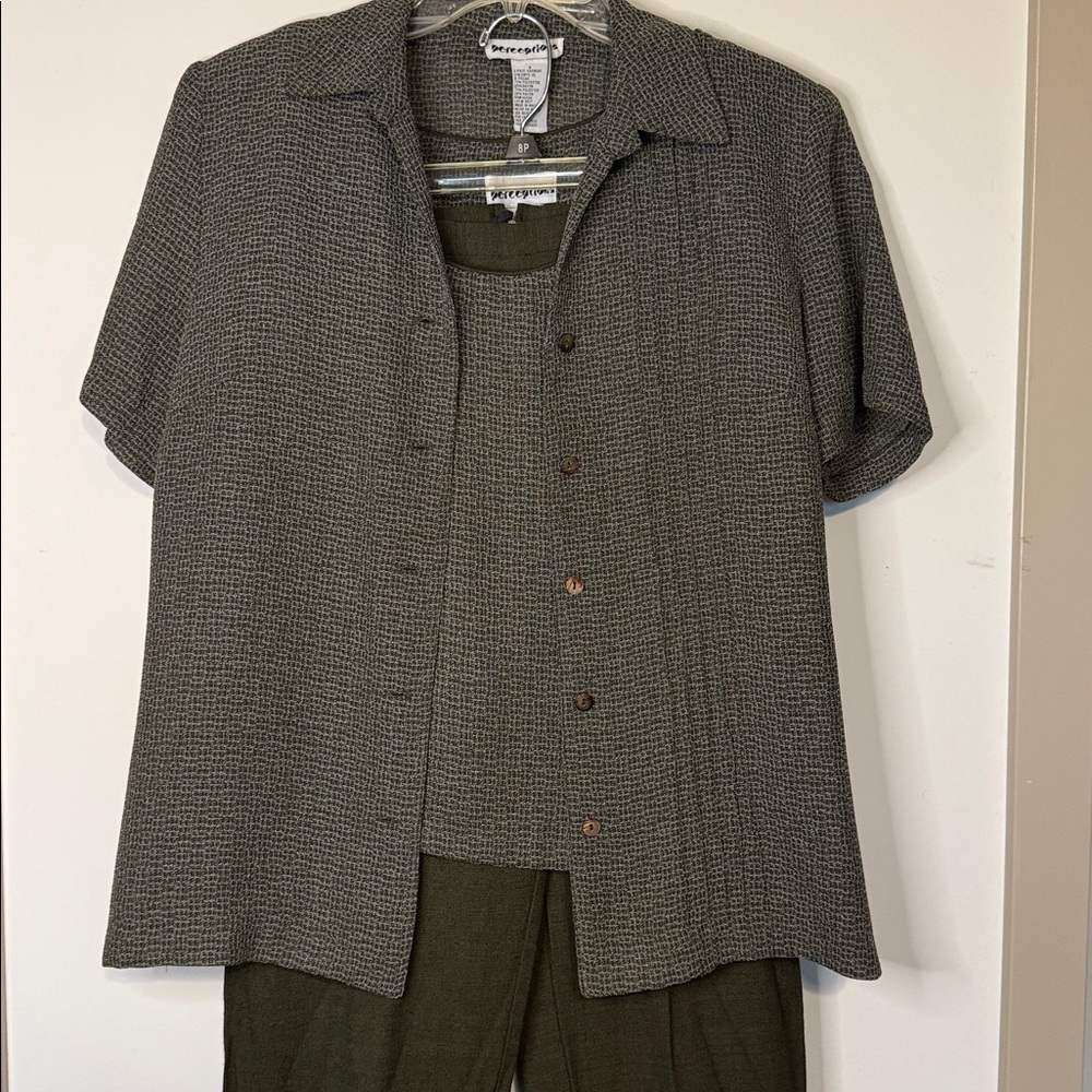 Perceptions VINTAGE 3 Pc. Army Green Size 8 Pants Suit